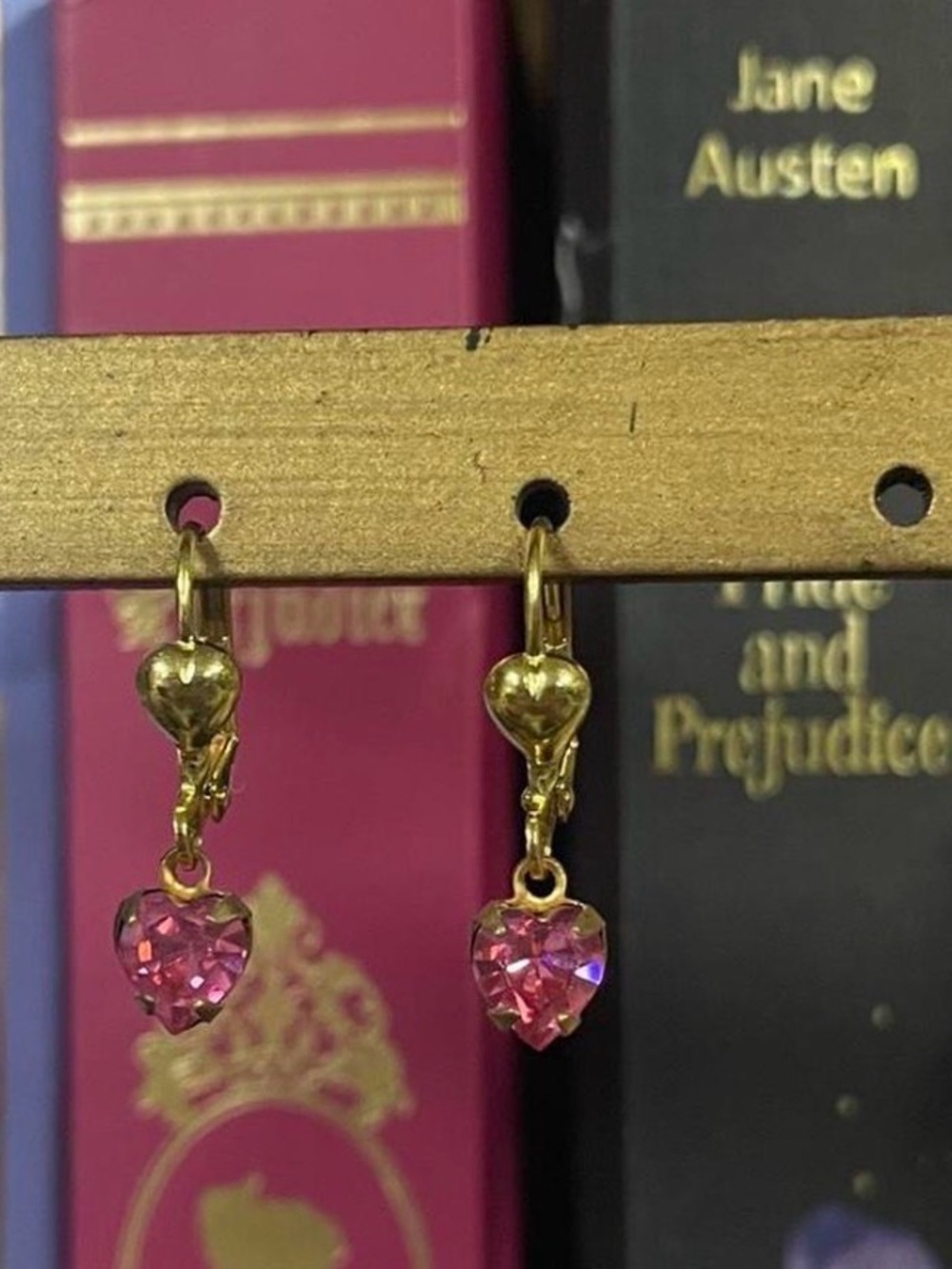 Vintage Pink Swarovski Crystal Heart Earrings